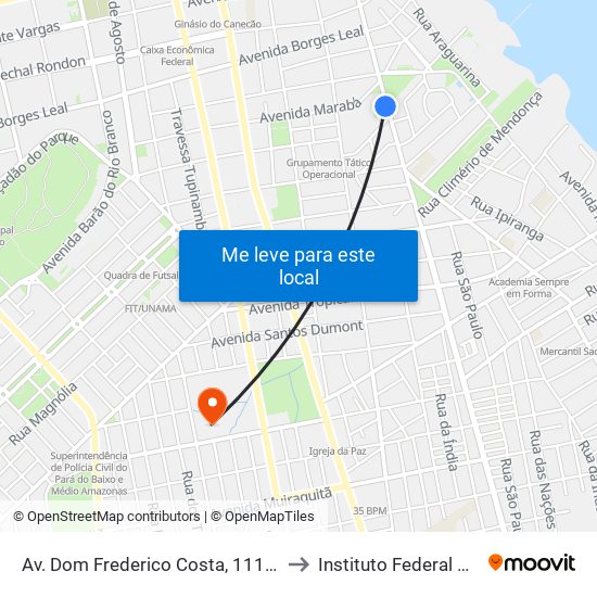 Av. Dom Frederico Costa, 1114 | 4o Gbm - Grupamento Bombeiro Militar to Instituto Federal Do Pará - Campus Santarém map