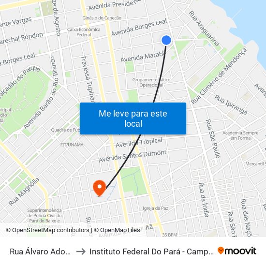 Rua Álvaro Adolfo, 903 to Instituto Federal Do Pará - Campus Santarém map