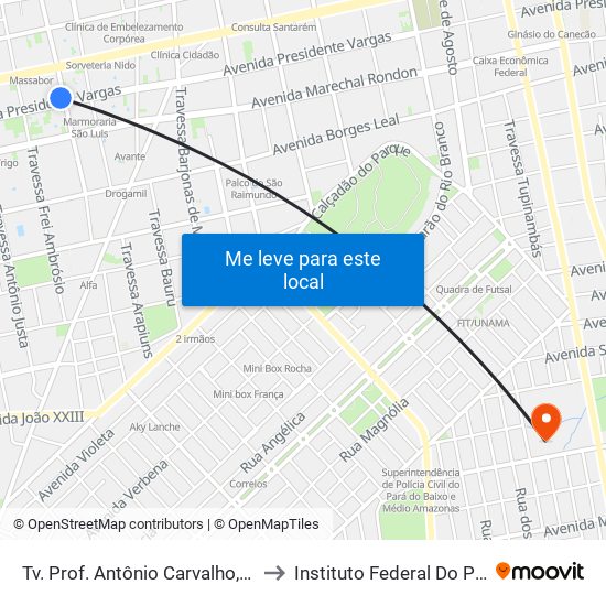 Tv. Prof. Antônio Carvalho, 930 | Novel - Norte Veículos to Instituto Federal Do Pará - Campus Santarém map