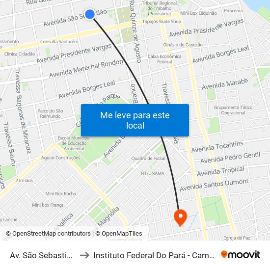 Av. São Sebastião, 1005 to Instituto Federal Do Pará - Campus Santarém map