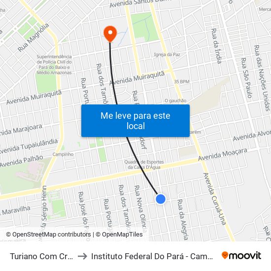 Turiano Com Cristo Rei to Instituto Federal Do Pará - Campus Santarém map