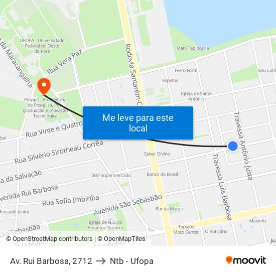 Av. Rui Barbosa, 2712 to Ntb - Ufopa map