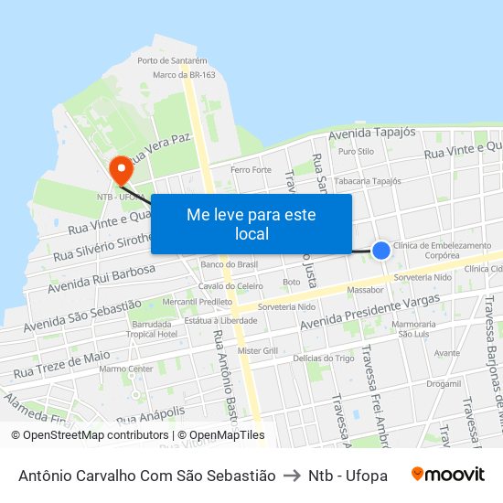 Antônio Carvalho Com São Sebastião to Ntb - Ufopa map