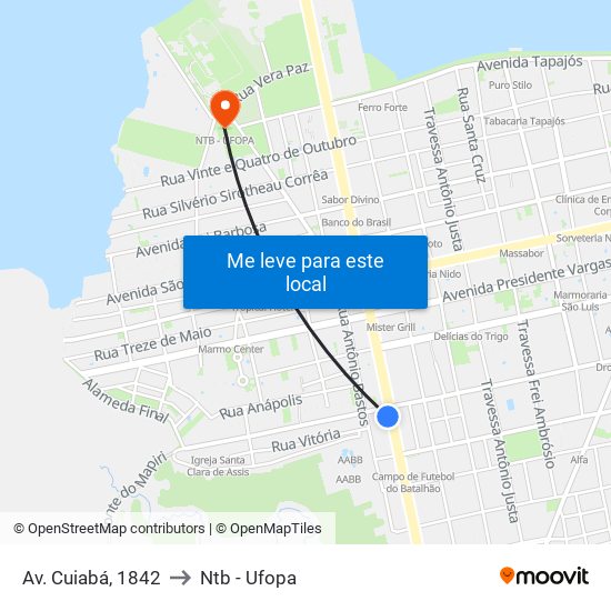 Av. Cuiabá, 1842 to Ntb - Ufopa map