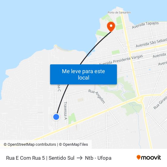 Rua E Com Rua 5 | Sentido Sul to Ntb - Ufopa map