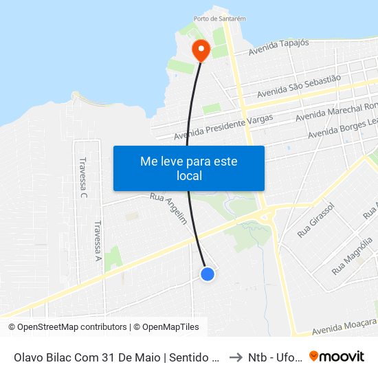 Olavo Bilac Com 31 De Maio | Sentido Leste to Ntb - Ufopa map
