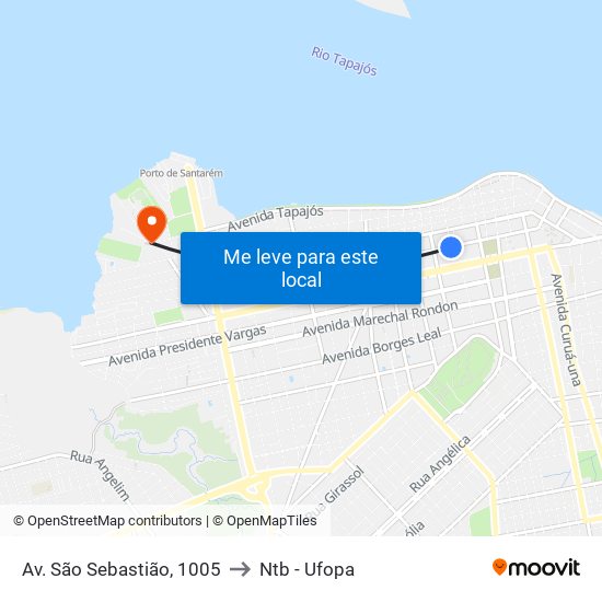 Av. São Sebastião, 1005 to Ntb - Ufopa map