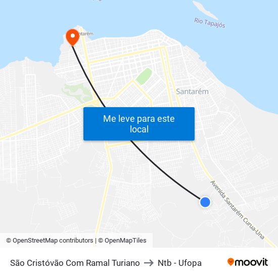 São Cristóvão Com Ramal Turiano to Ntb - Ufopa map