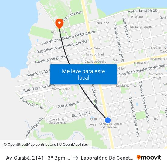 Av. Cuiabá, 2141 | 3º Bpm - Batalhão Tapajós to Laboratório De Genética Da Interação map