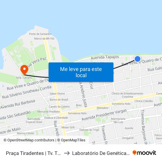 Praça Tiradentes | Tv. Tiradentes, 34 to Laboratório De Genética Da Interação map