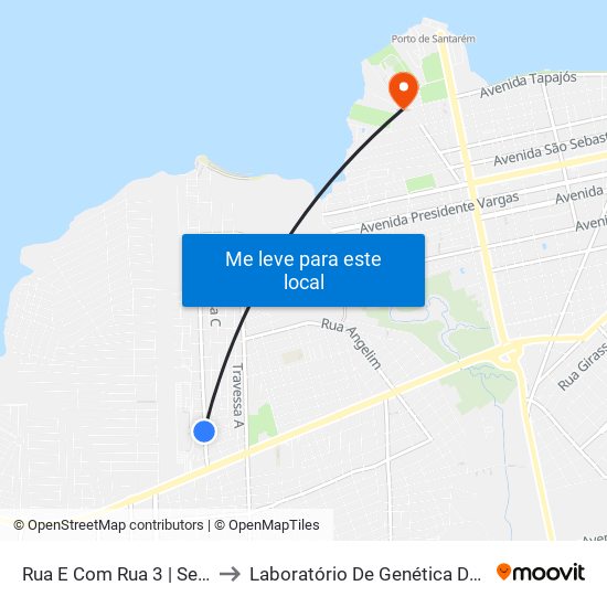 Rua E Com Rua 3 | Sentido Sul to Laboratório De Genética Da Interação map