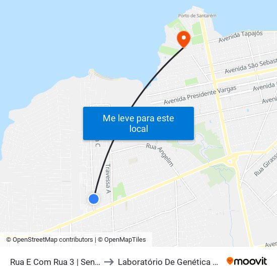 Rua E Com Rua 3 | Sentido Norte to Laboratório De Genética Da Interação map