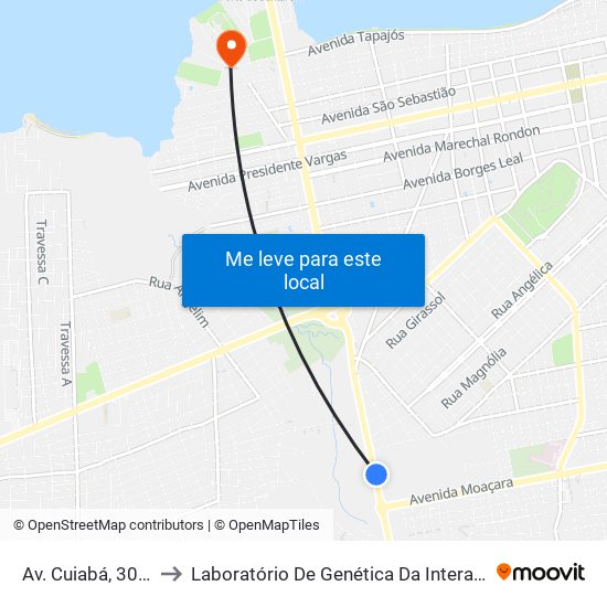 Av. Cuiabá, 3012 to Laboratório De Genética Da Interação map