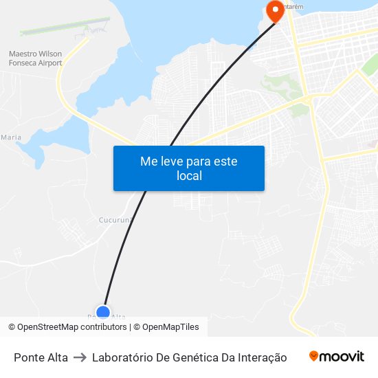 Ponte Alta to Laboratório De Genética Da Interação map
