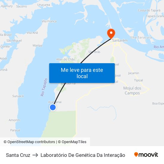 Santa Cruz to Laboratório De Genética Da Interação map