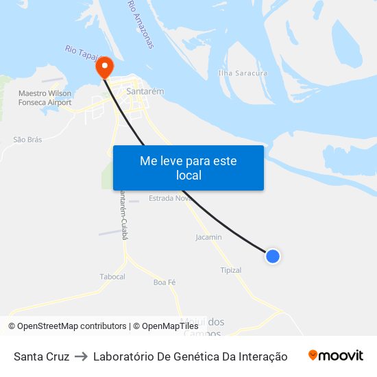 Santa Cruz to Laboratório De Genética Da Interação map