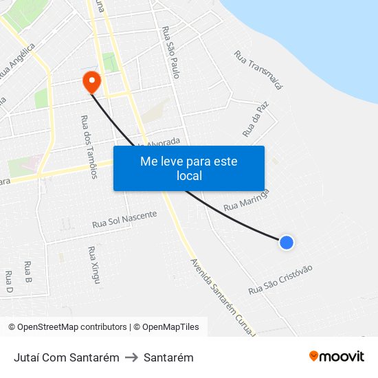 Jutaí Com Santarém to Santarém map