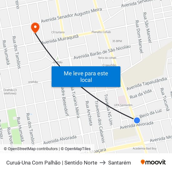 Curuá-Una Com Palhão | Sentido Norte to Santarém map