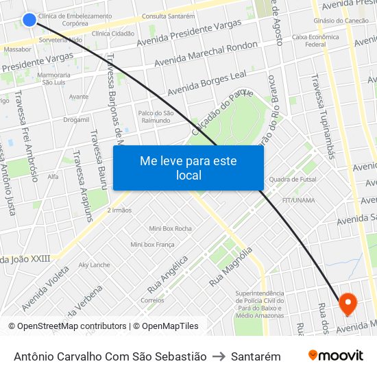 Antônio Carvalho Com São Sebastião to Santarém map