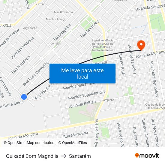 Quixadá Com Magnólia to Santarém map