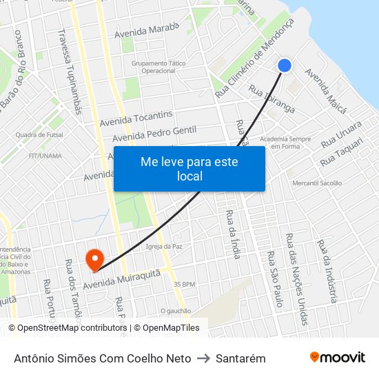 Antônio Simões Com Coelho Neto to Santarém map