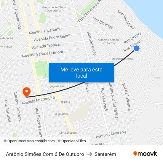 Antônio Simões Com 6 De Outubro to Santarém map