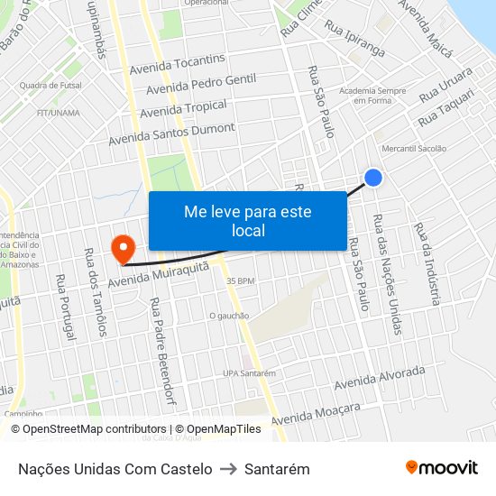 Nações Unidas Com Castelo to Santarém map