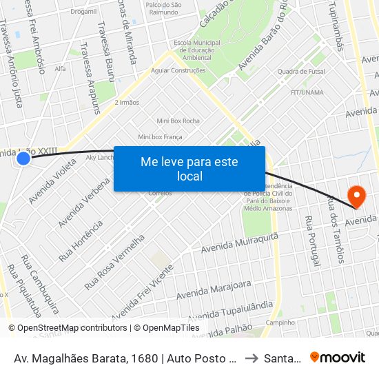 Av. Magalhães Barata, 1680 | Auto Posto Santa Isabel to Santarém map
