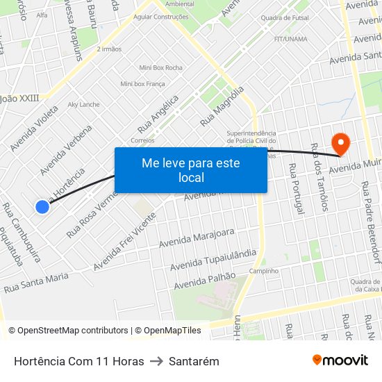 Hortência Com 11 Horas to Santarém map