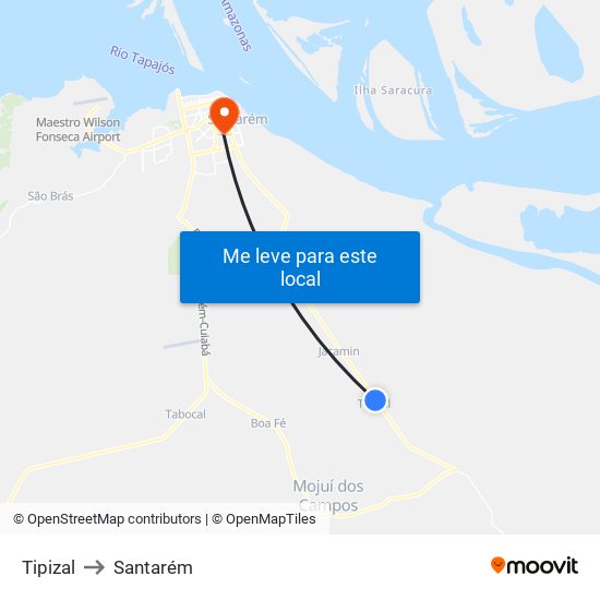 Tipizal to Santarém map