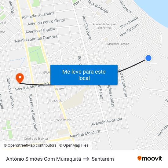 Antônio Simões Com Muiraquitã to Santarém map