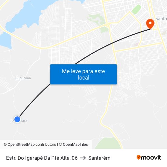 Ponte Alta to Santarém map