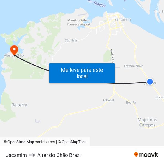 Jacamim to Alter do Chão Brazil map