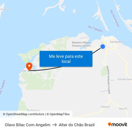 Olavo Bilac Com Angelim to Alter do Chão Brazil map