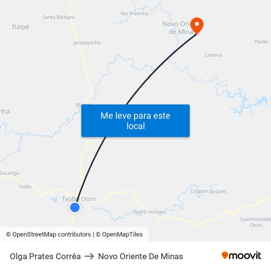 Olga Prates Corrêa to Novo Oriente De Minas map