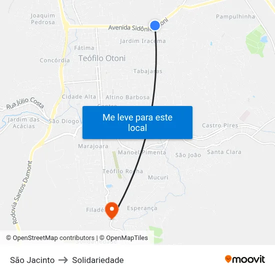 São Jacinto to Solidariedade map