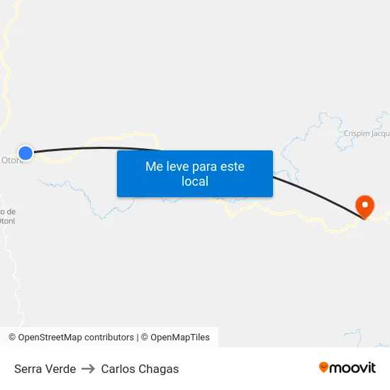 Serra Verde to Carlos Chagas map