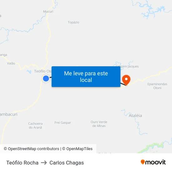 Teófilo Rocha to Carlos Chagas map