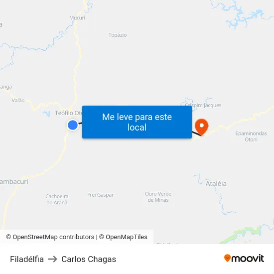 Filadélfia to Carlos Chagas map