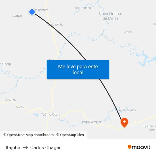 Itajubá to Carlos Chagas map