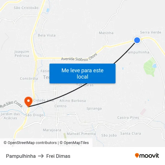Pampulhinha to Frei Dimas map