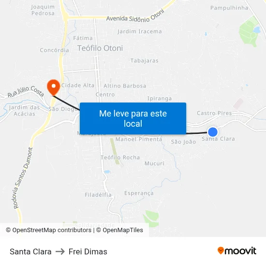 Santa Clara to Frei Dimas map