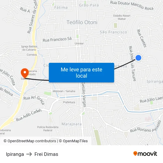Ipiranga to Frei Dimas map