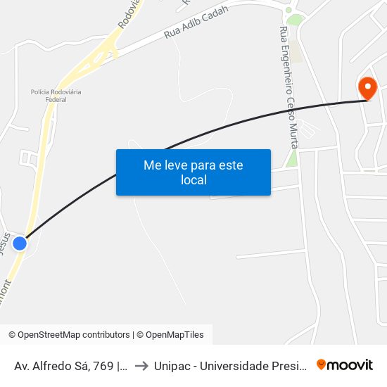 Av. Alfredo Sá, 769 | Chevrolet Total to Unipac - Universidade Presidente Antônio Carlos map