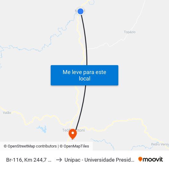 Br-116, Km 244,7 Norte | Mucuri to Unipac - Universidade Presidente Antônio Carlos map