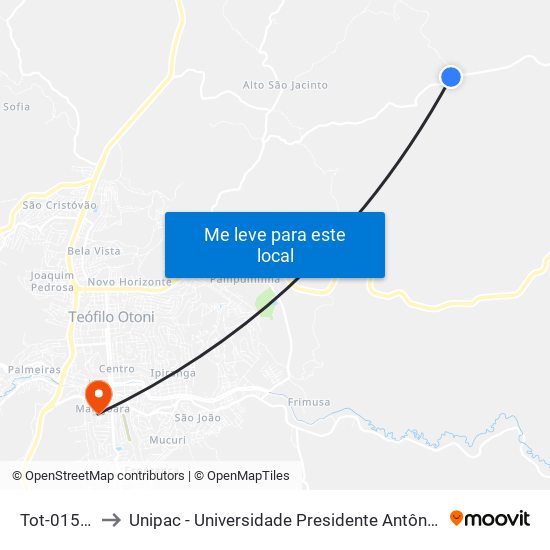 Tot-015 Sul to Unipac - Universidade Presidente Antônio Carlos map