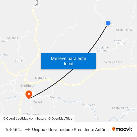 Tot-464 Sul to Unipac - Universidade Presidente Antônio Carlos map