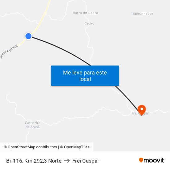 Br-116, Km 292,3 Norte to Frei Gaspar map