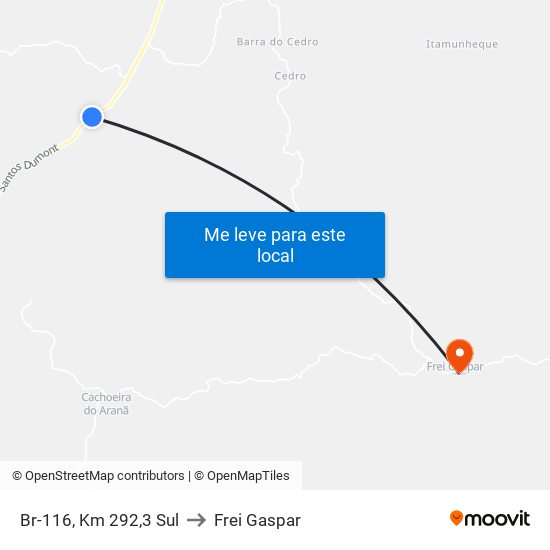 Br-116, Km 292,3 Sul to Frei Gaspar map