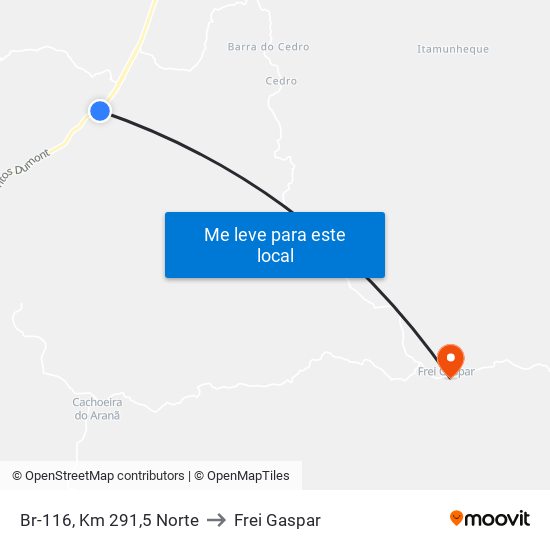 Br-116, Km 291,5 Norte to Frei Gaspar map